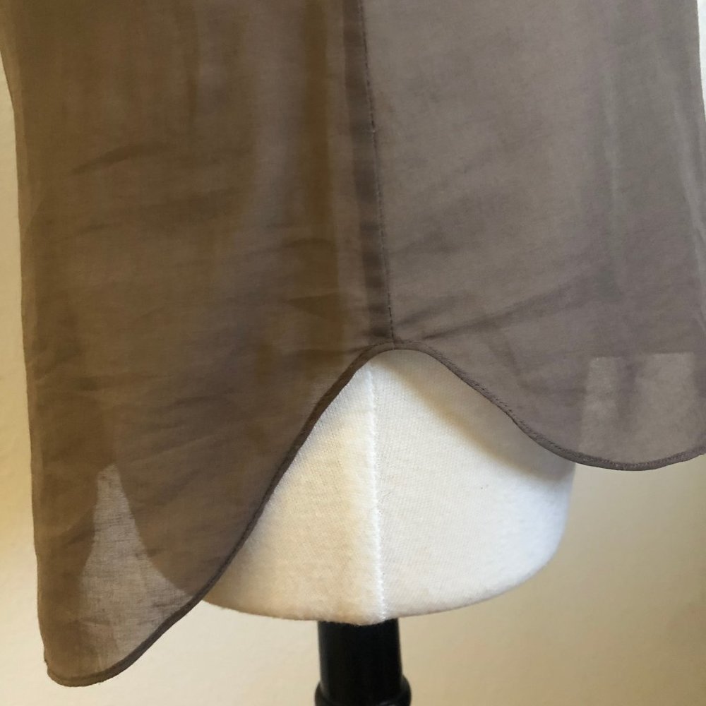 Theory Gray Brown Sheer Button Front Racerback Ov… - image 6